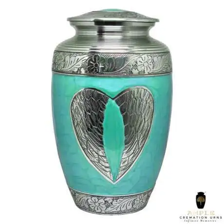 Beautiful Memorial Green Cremation Urns with Engraved Wings For Human Ashes