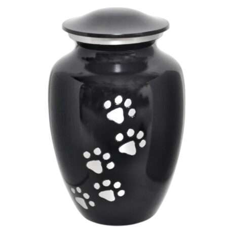 Elegant Black Pet Cremation Urn with Silver Paw Print Design – Secure & Durable Memorial